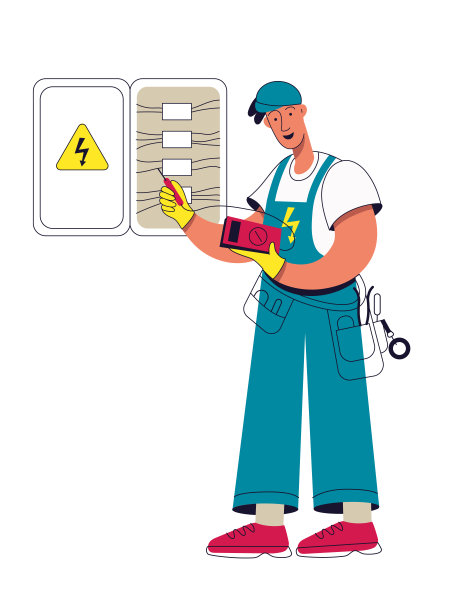 使用电工工具的专业电工。技师服务，专业人员制服。图片下载