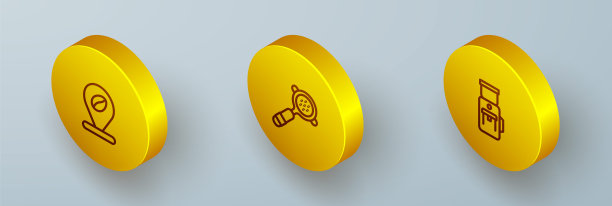 设置等距线位置与咖啡豆，咖啡过滤器支架和电动研磨器图标。向量图片下载