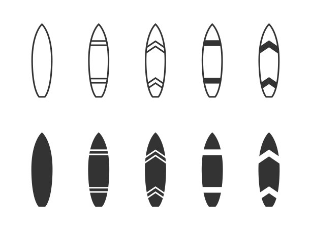 冲浪板图标集。矢量插图。图片下载