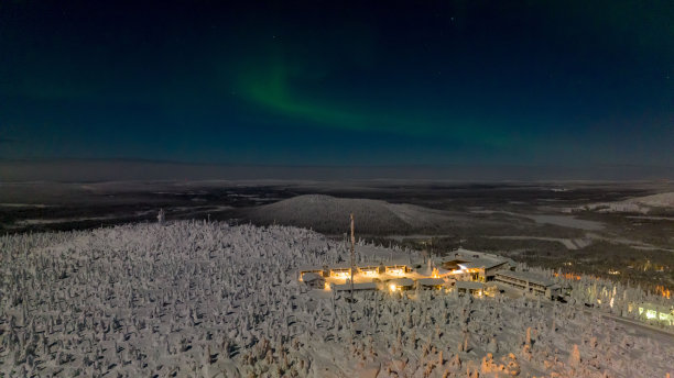 北极光，月光，芬兰西奥特的冬夜图片下载