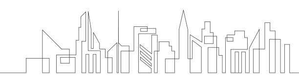 连续线条绘制房屋，住宅建筑概念。都市建筑、摩天大楼全景景观。图片下载
