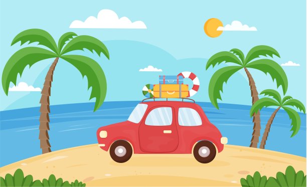 在棕榈树丛生的海滩上开车图片下载