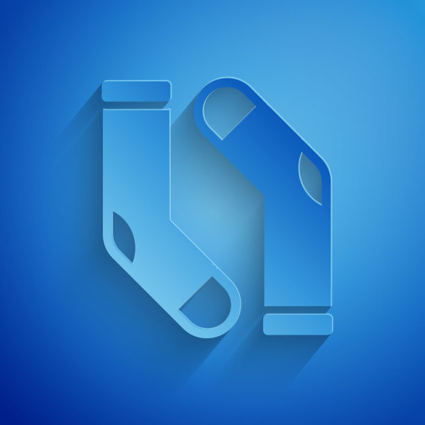 剪纸袜子图标孤立的蓝色背景。纸艺风格。向量图片下载