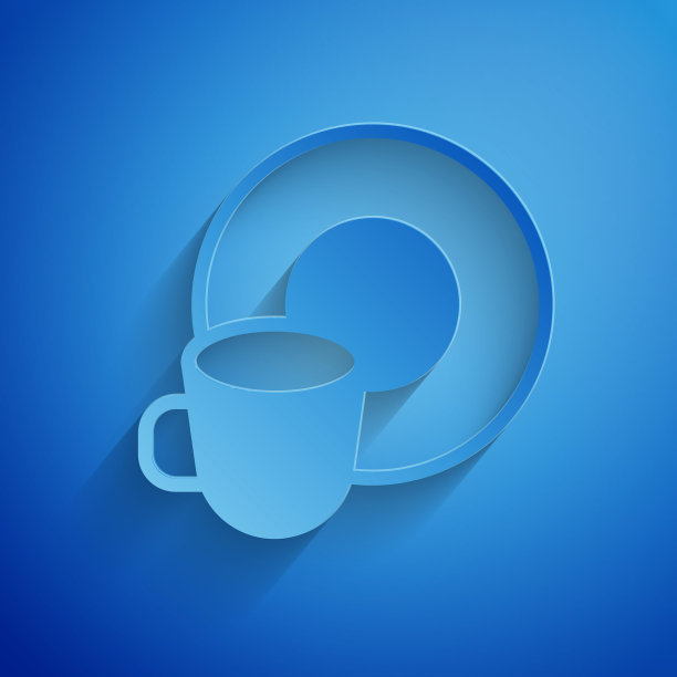 剪纸洗碗图标孤立的蓝色背景。清洗盘子图标。洗碗机的迹象。清洁餐具标志。纸艺风格。向量图片下载