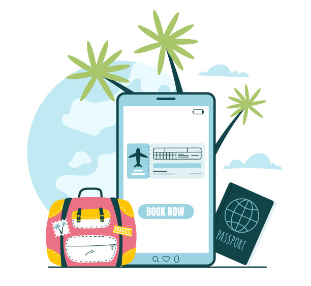 旅游应用程序在线机票预订通过电话的概念。矢量图形设计插图图片下载