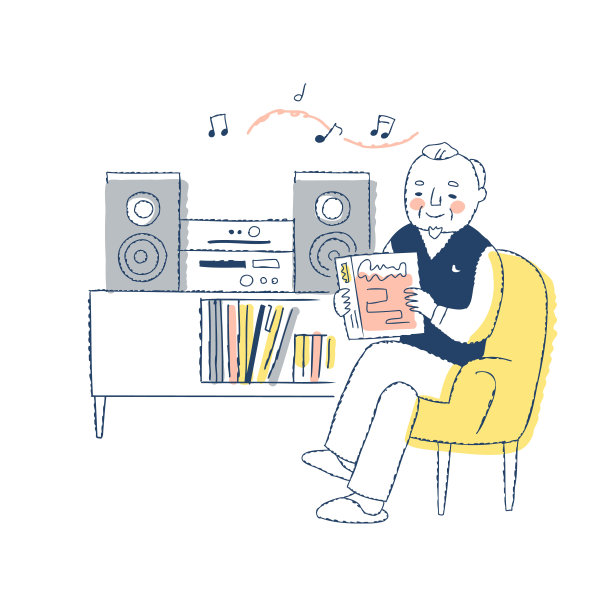 老人在房间里欣赏音乐图片下载