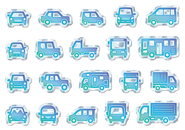 图标集汽车贴纸风格与可爱的冰的颜色图片下载