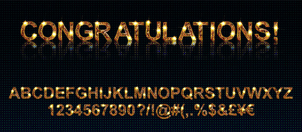 祝贺你。金色字母字体和数字。图片下载