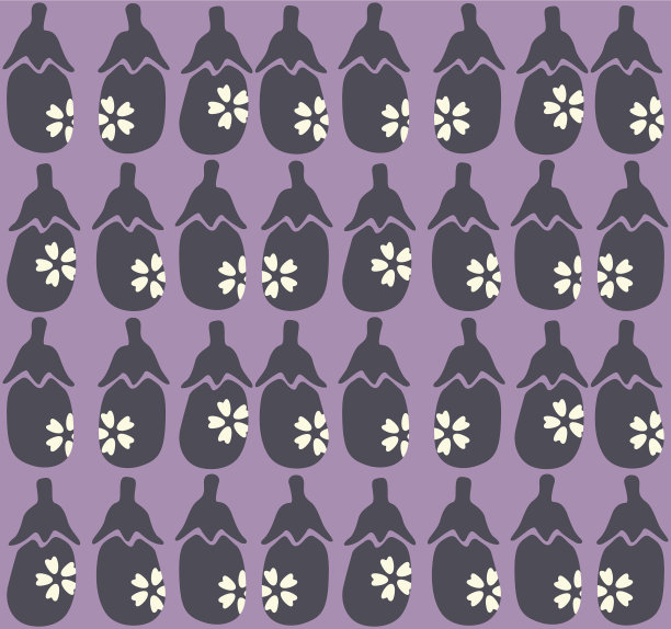 日本可爱的樱花茄子矢量无缝图案图片下载