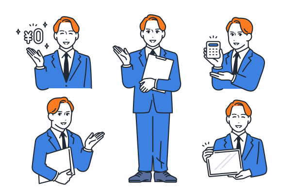 简单的矢量插图集材料的一个年轻人在西装图片下载