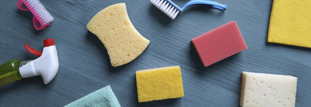 横幅与一套清洁工具。平的样式。图片下载