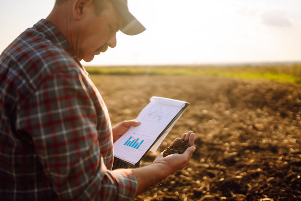 农夫的手在地里握着一把土图片下载