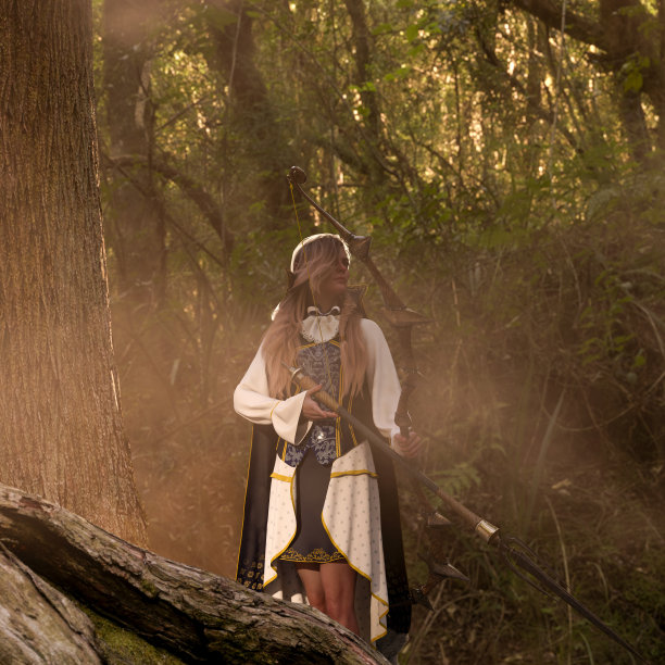 一个中世纪的精灵金发女弓箭手，生活在魔法森林里。幻想的世界。图片下载