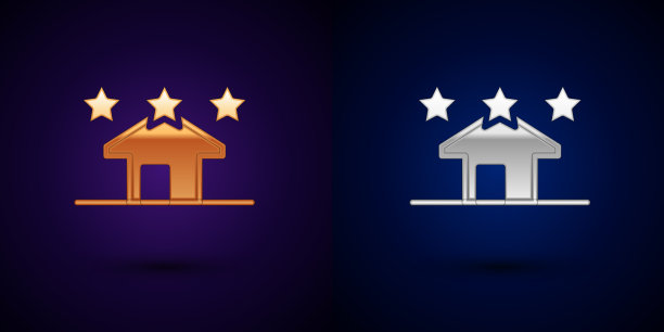 金色和银色的房子图标孤立在黑色上图片下载