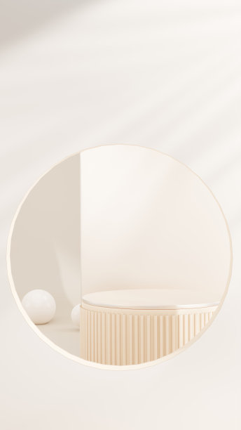 3D效果图产品展示台架与窗帘以棕色为背景。模拟演示。气缸。图片下载