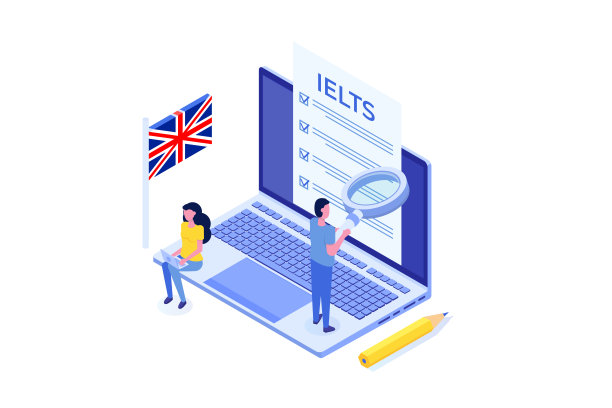 英语水平测试和考试。雅思国际英语语言测试系统。等距矢量插图。图片下载