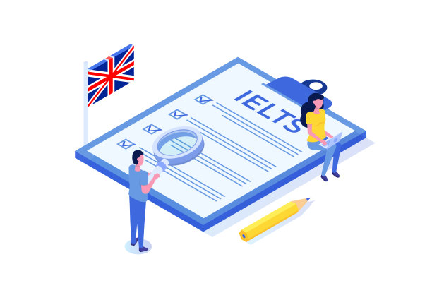 英语水平测试和考试。雅思国际英语语言测试系统。等距矢量插图。图片下载