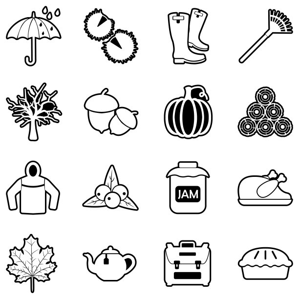 秋季图标。线条填充设计。矢量插图。图片下载