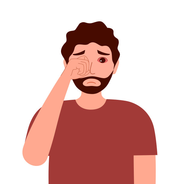 在平面设计中眼睛疼痛的人。酸痛的眼睛概念矢量插图。图片下载