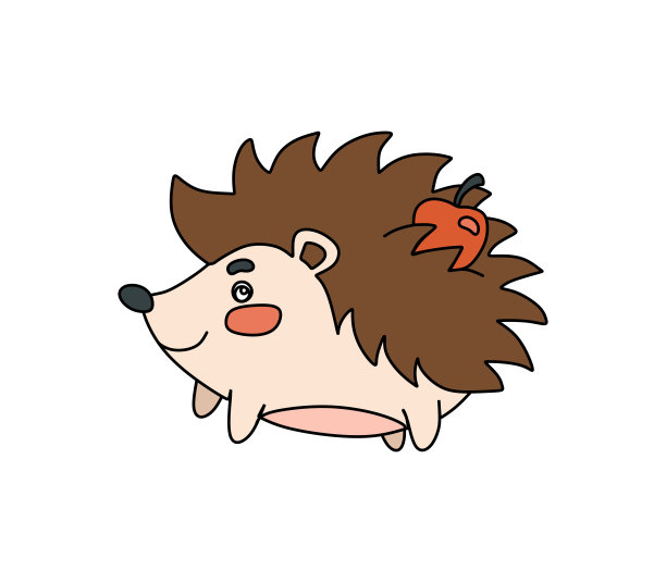 刺猬字符矢量彩色插图涂鸦孤立的白色背景图片下载