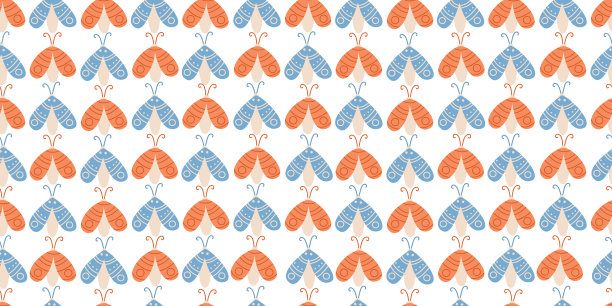 矢量无缝模式与飞蛾在白色背景。非常适合做亚麻布、壁纸、被套。图片下载