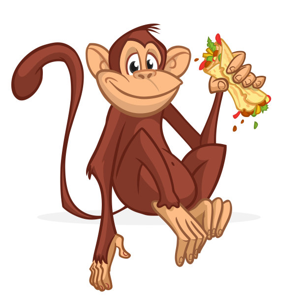 卡通猴子黑猩猩。向量插图的快乐猴子的性格图片下载