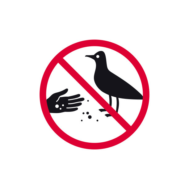 禁止喂鸟标志，禁止喂海鸥现代圆形贴纸，矢量说明。图片下载