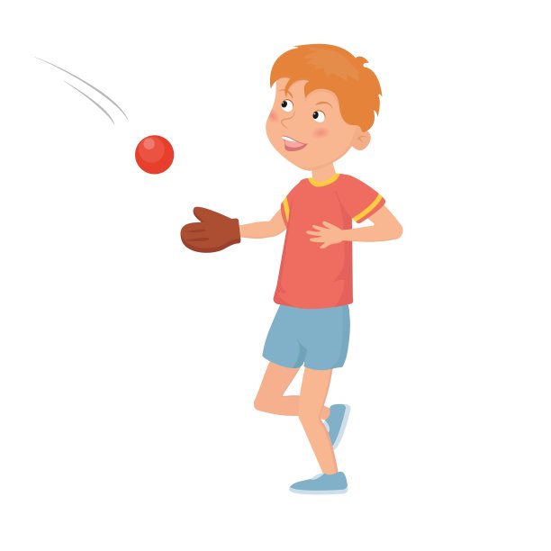 快乐的男孩打棒球。矢量平面插图图片下载
