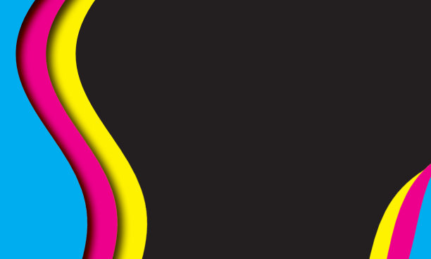 黑色的背景和抽象的剪纸风格的构图与层层叠叠的几何形状和弯曲的线条在蓝色，粉红色，黄色。图片下载