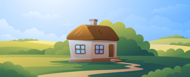 传统的孤独的斯拉夫乡村别墅在夏天的天气。图片下载