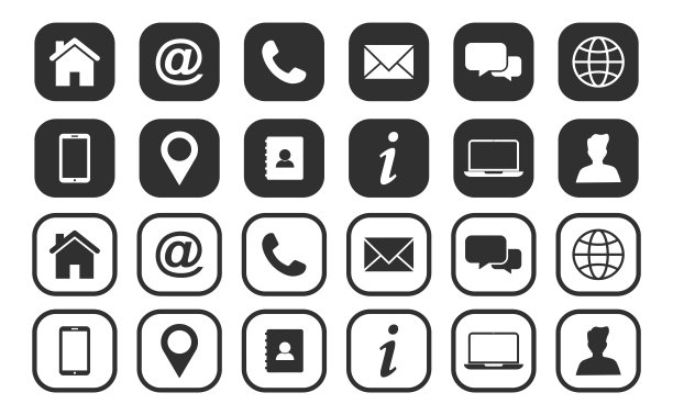一组联系人和网页图标。沟通的图标。向量图片下载