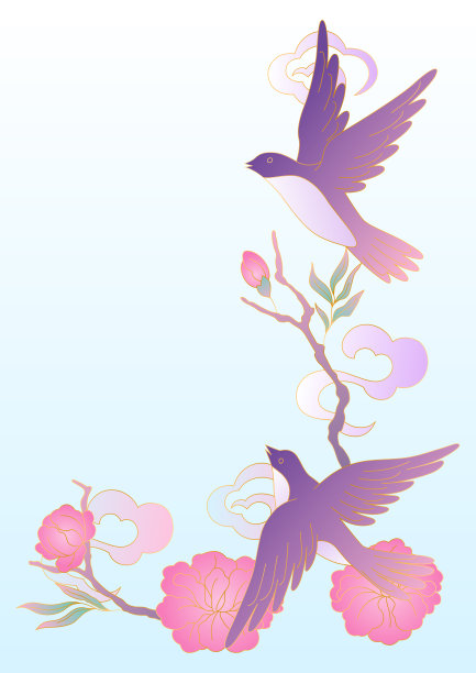 东方花鸟插图。中国和日本的传统背景。图片下载