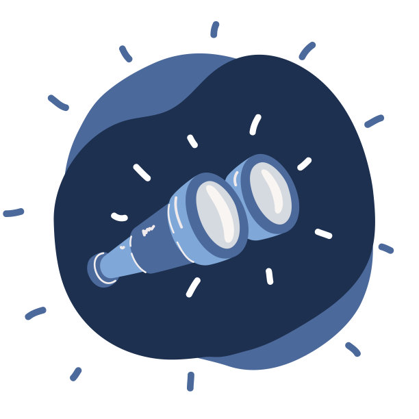 卡通矢量插图的手拿着双筒望远镜，大眼睛通过镜头向前看。搜索，视觉，观察，监视的概念。未来战略，商机，探索图片下载