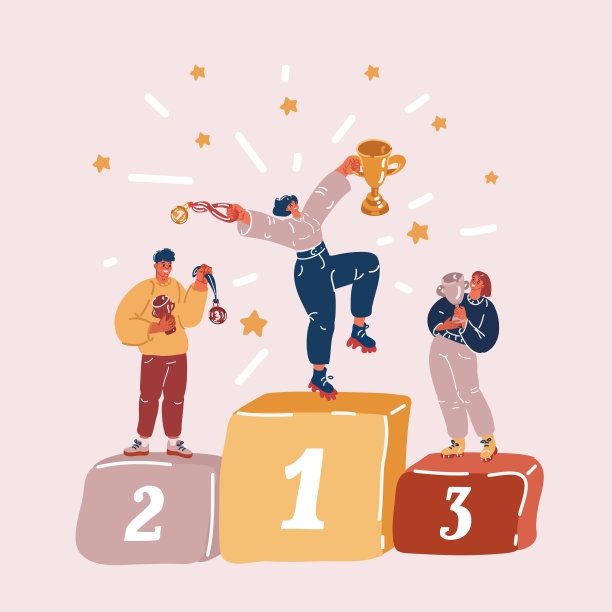 矢量插图的年轻凉爽的女人与奖牌图片下载