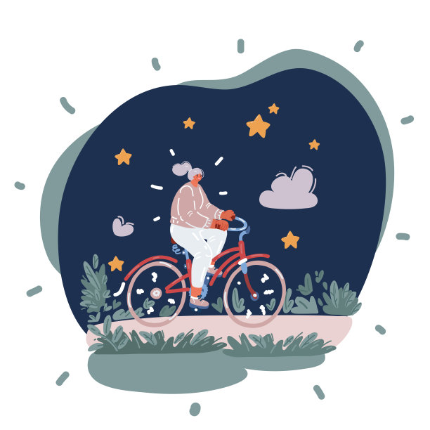 卡通矢量插图的女人骑自行车。图片下载