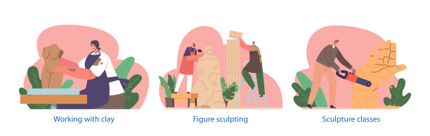 雕塑家用粘土创作艺术品，通过塑造石头、木材或粘土来雕刻人物图片下载