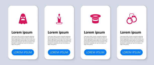 设置手铐，魔法帽，燃烧的蜡烛和幽灵。业务信息图表模板。向量图片下载