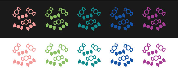 设置糖果图标孤立的黑色和白色的背景。圣诞快乐，新年快乐。向量图片下载