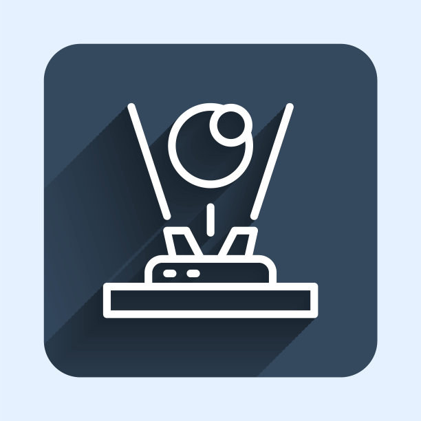 白线全息图图标与长阴影背景隔离。全球通信技术。蓝色方形按钮。向量图片下载