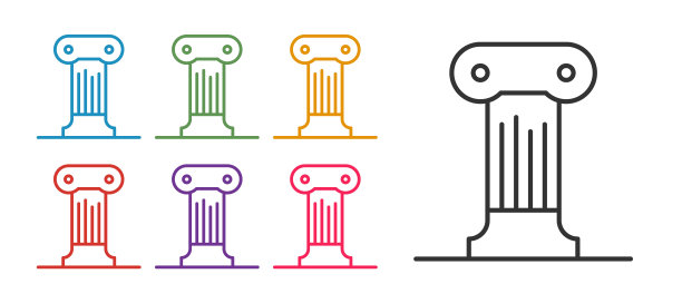 设置线法律支柱图标孤立的白色背景。古列。设置图标彩色。向量图片下载