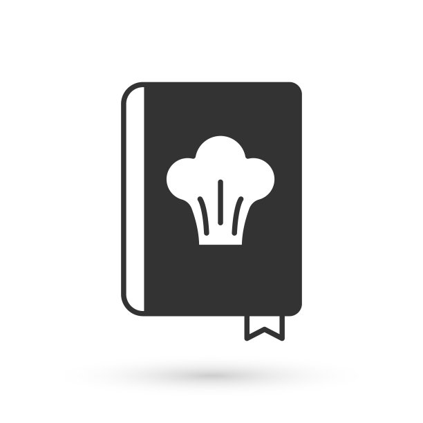 灰色食谱图标孤立在白色背景。烹饪书图标。菜谱的书。刀叉图标。餐具的象征。向量图片下载