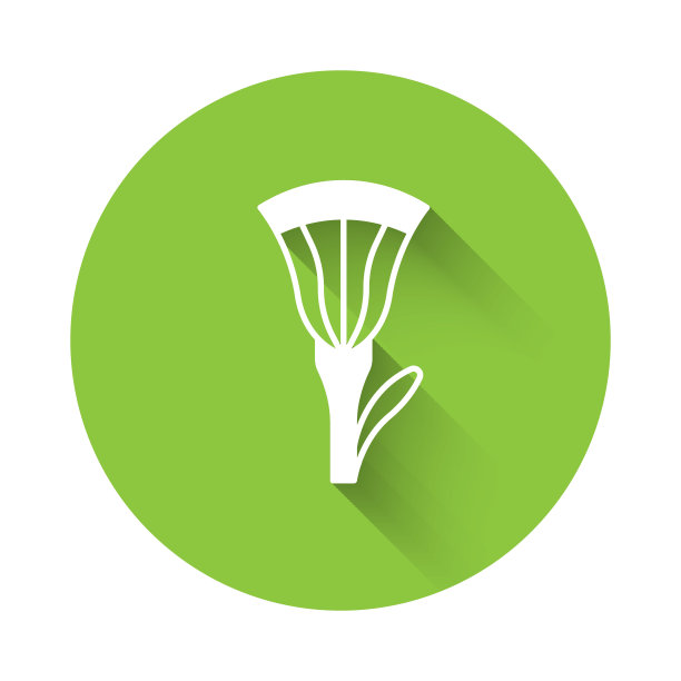 白色的埃及莲花图标孤立的长阴影背景。绿色圆形按钮。向量图片下载