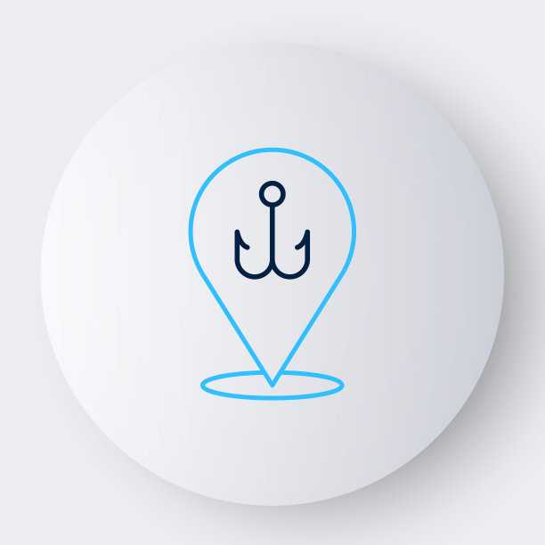 线钓鱼钩图标孤立的白色背景。渔具。色彩缤纷的轮廓概念。向量图片下载