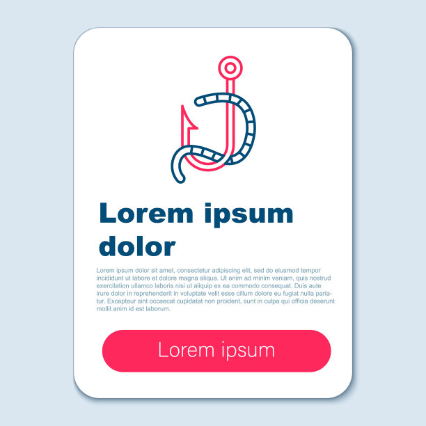 钓鱼钩和蠕虫图标隔离在灰色背景。渔具。色彩缤纷的轮廓概念。向量图片下载