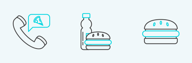 设置线汉堡食品订购披萨和一瓶图片下载