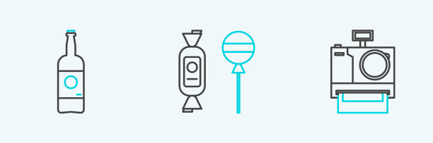 设置线照相机，啤酒瓶和棒棒糖图片下载