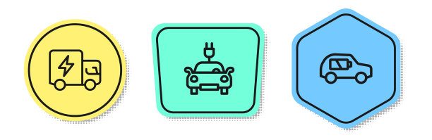 设置线电动卡车和彩色形状图片下载