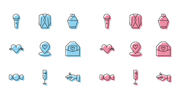 设置线领结酒杯香槟麦克风图片下载