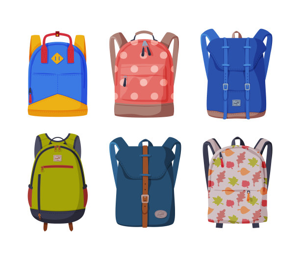 一套五颜六色的双肩包图片下载