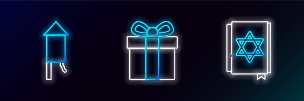 设置线犹太律法书烟花火箭和图片下载